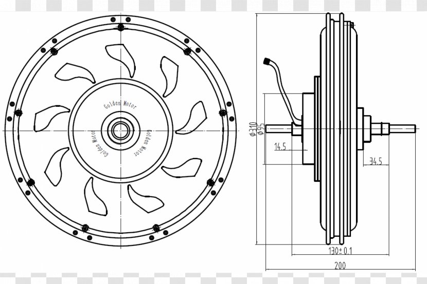 Wheel Hub Motor Car Bicycle Engine - Technical Drawing Transparent PNG