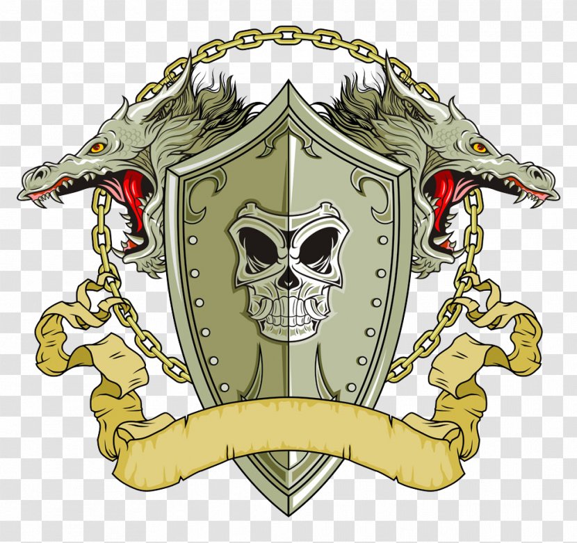 Shield Dragon Illustration - Skull - Vector Transparent PNG