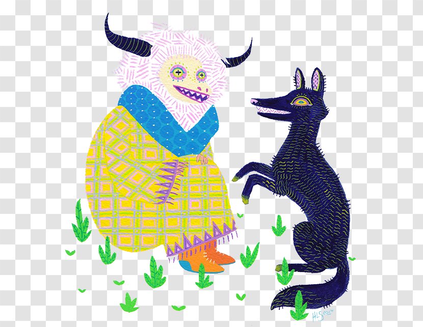 Gray Wolf Painted Sheep Illustration - Grandma Hand-painted And Transparent PNG