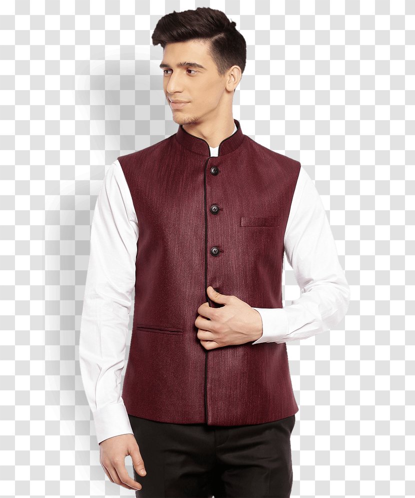Nehru Jacket T-shirt Maroon Sleeve - Button - Way Go Indians Transparent PNG