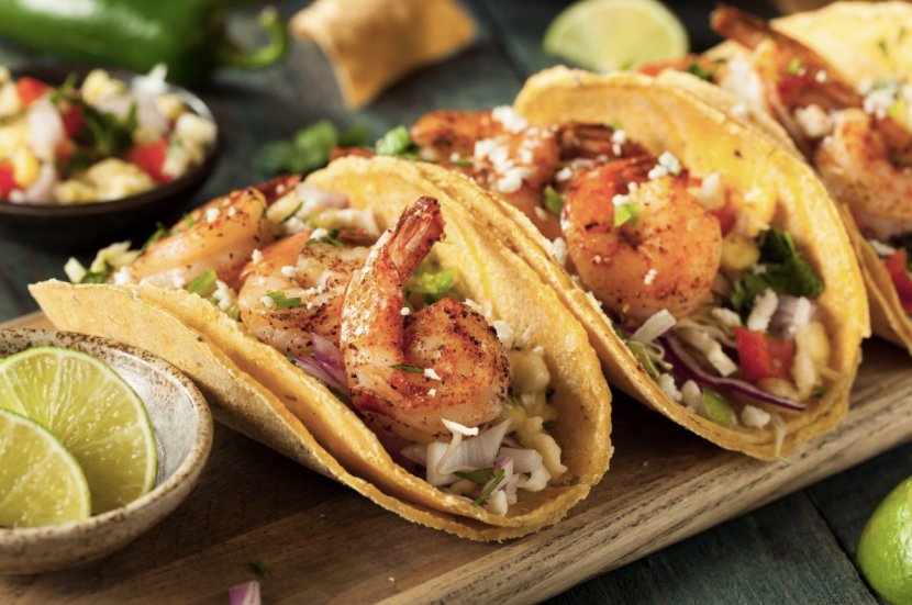 Taco Mexican Cuisine Salsa Coleslaw Fajita - American Food - Shrimps Transparent PNG