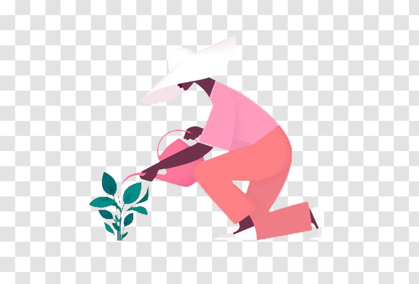 Illustrator Digital Illustration - A Woman Watering Transparent PNG