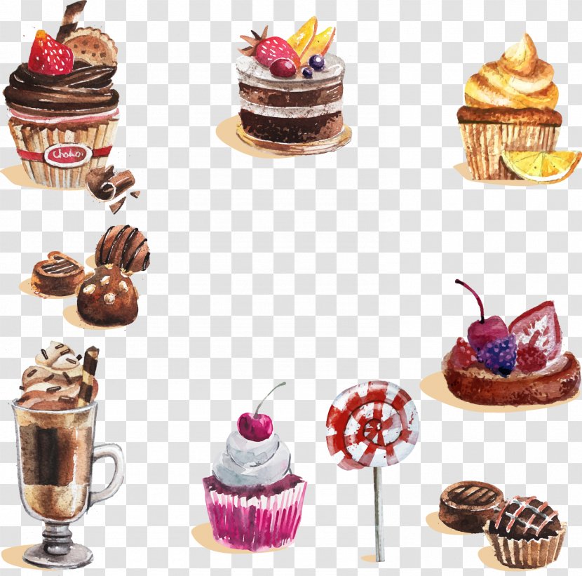 Watercolor Painting Dessert Cupcake Candy - Cheesecake - Hand-painted Cakes Collection Transparent PNG