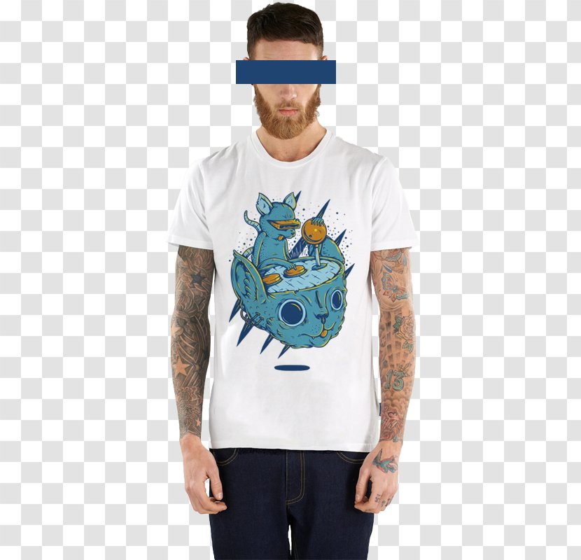 Long-sleeved T-shirt Shoulder Turquoise - Pocket - Cat Illustrator Transparent PNG
