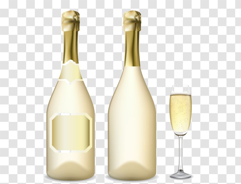 Champagne White Wine Bottle - Cartoon - Golden Transparent PNG