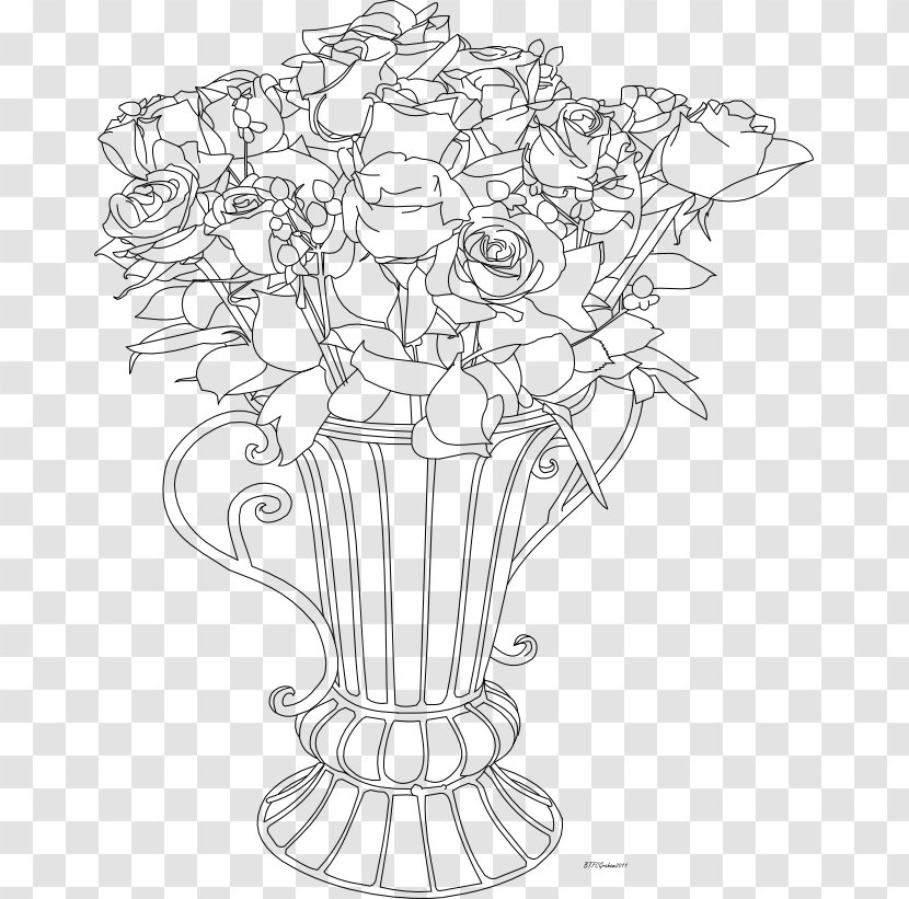 Drawing Flowerpot Vase Art Sketch - Flower - Rose Pots Transparent PNG