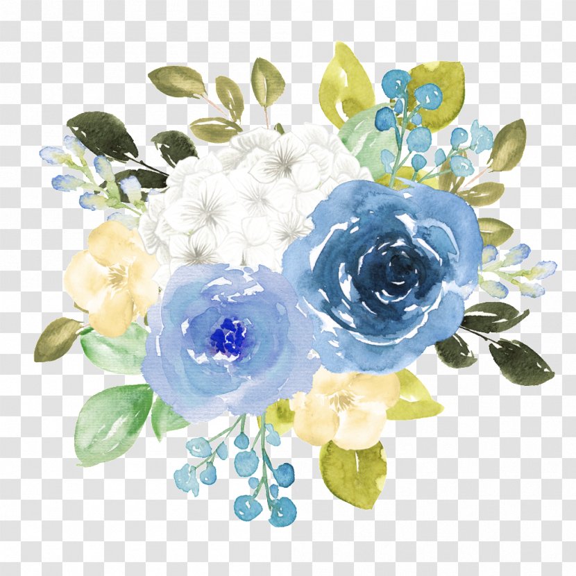 Clip Art Blue Rose Flower - Bouquet - Watercolor Transparent PNG