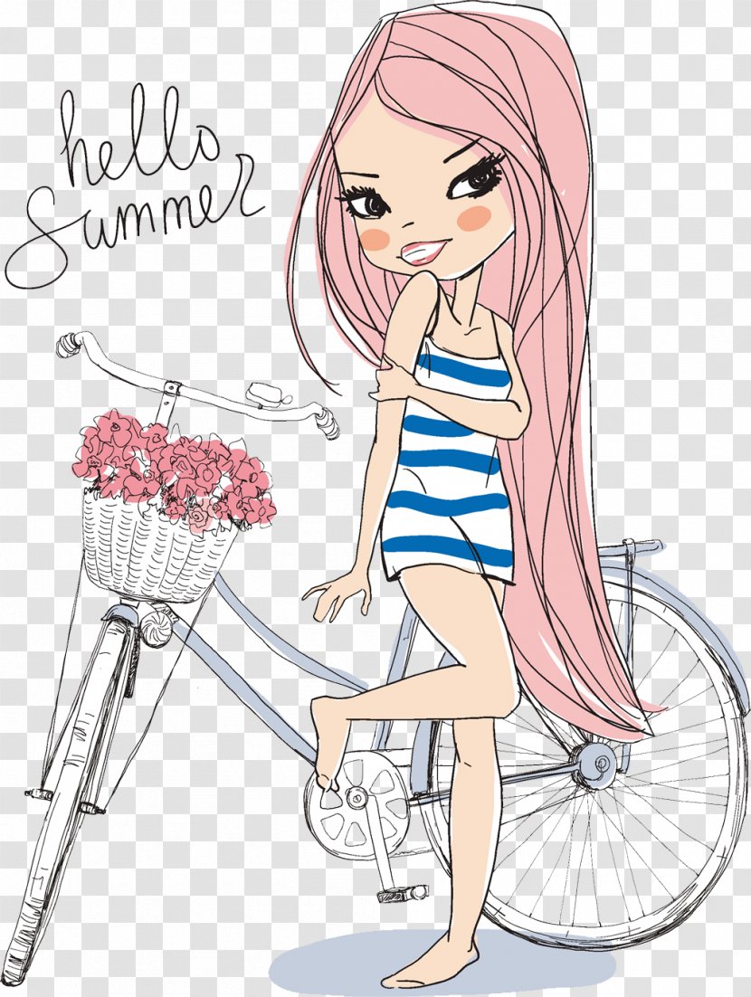 Bicycle Royalty-free Woman Illustration - Flower - With Flirty Transparent PNG