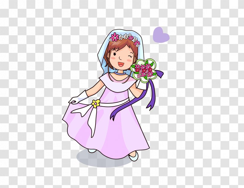 Cartoon Bride Clip Art - Holding Flowers Transparent PNG