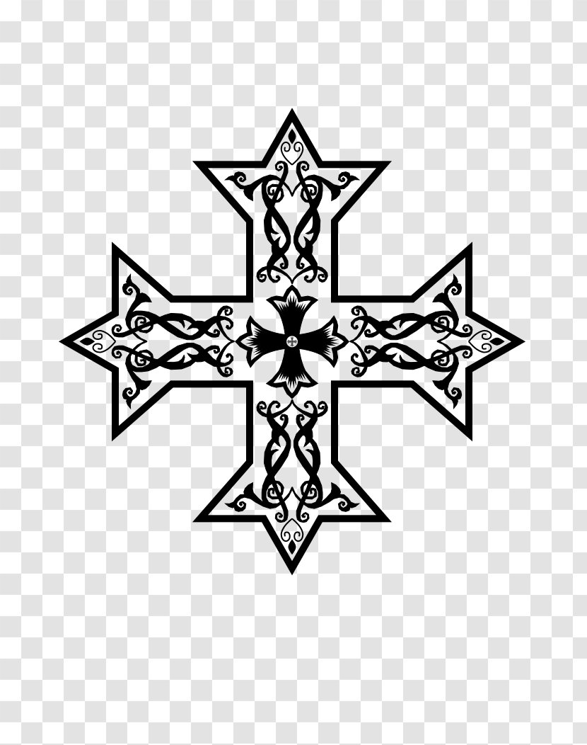 Coptic Cross Christian Variants Copts - Monochrome Transparent PNG