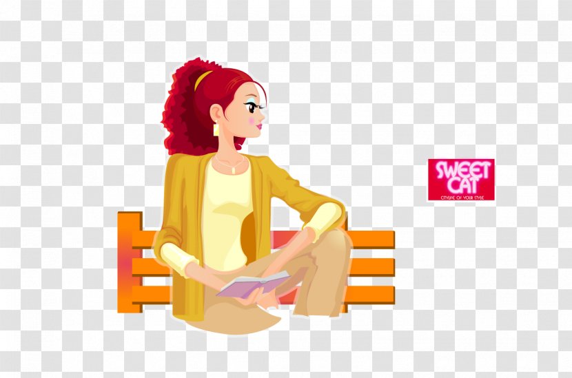 Fashion Illustration - Flower - Woman Sitting On The Bench Transparent PNG