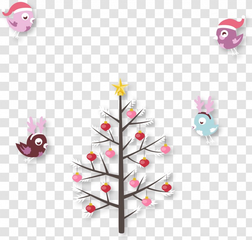 Christmas Tree Bird Card - And Birds Transparent PNG