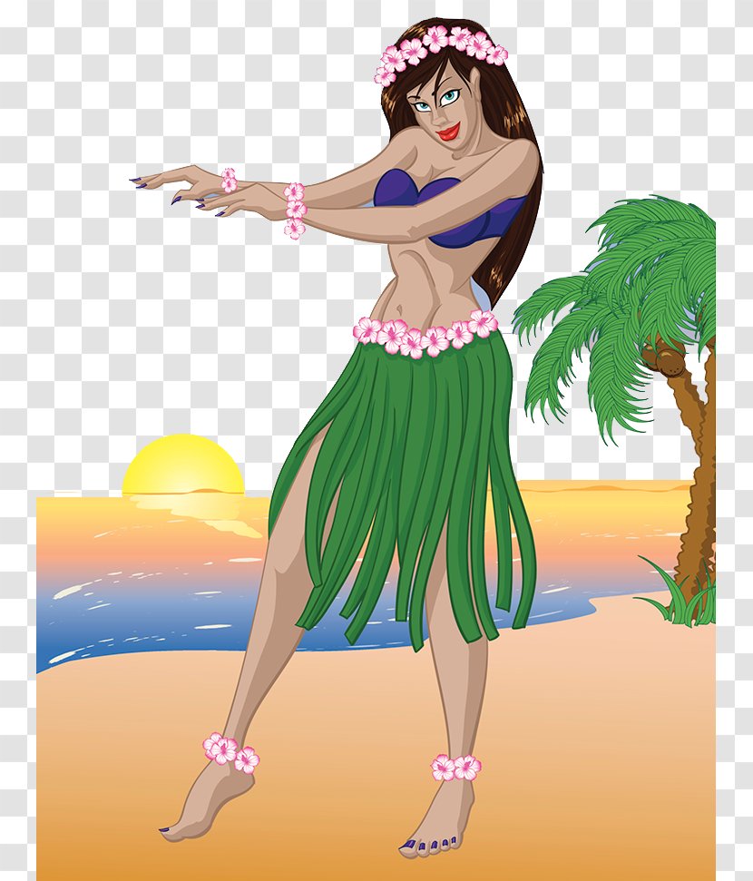 Hawaii Merrie Monarch Festival Hula Dance Illustration - Watercolor - Beach Sunset Transparent PNG