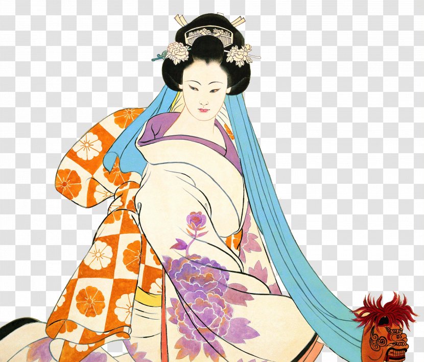 Japan U4ed5u5973u753b Painting Ukiyo-e - Frame - Japanese Kimono Woman Transparent PNG