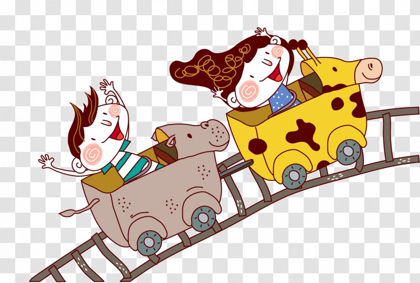 Amusement Park Roller Coaster Illustration - Cartoon - Friends Playing Transparent PNG