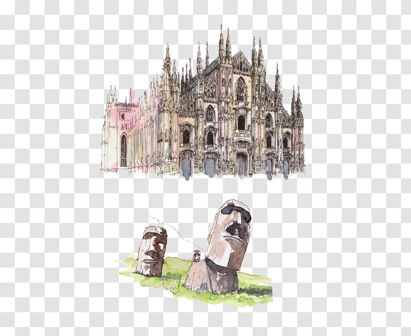 Museum Of The Milan Cathedral Florence Duomo - Watercolor Painting - Moai Statues,(Chile) Transparent PNG