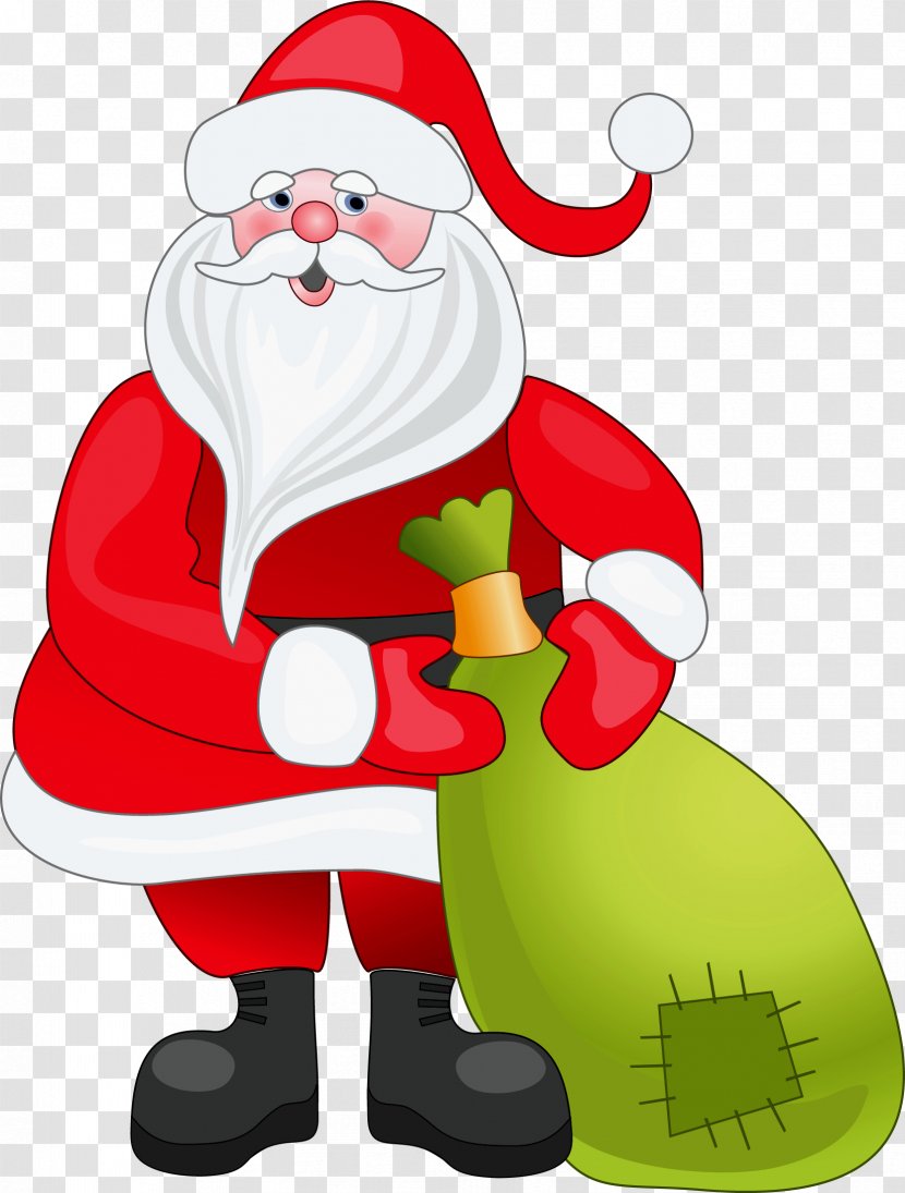 Santa Claus Christmas Clip Art - With Green Bag Clipart Transparent PNG