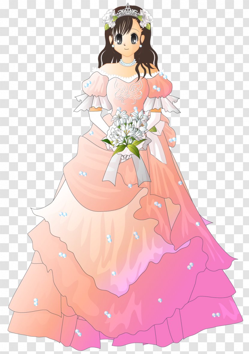 Wedding Dress Floral Design Pink Bride - Cartoon - European-style Material Transparent PNG
