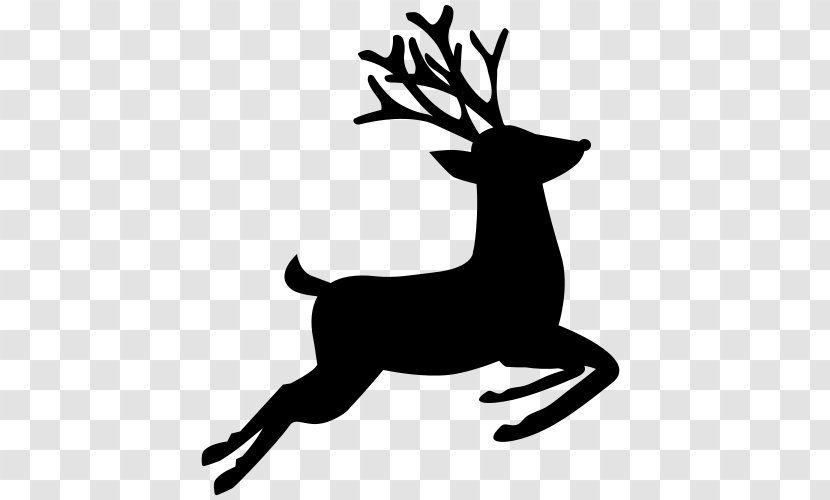 Reindeer Santa Claus Clip Art - Black And White Transparent PNG