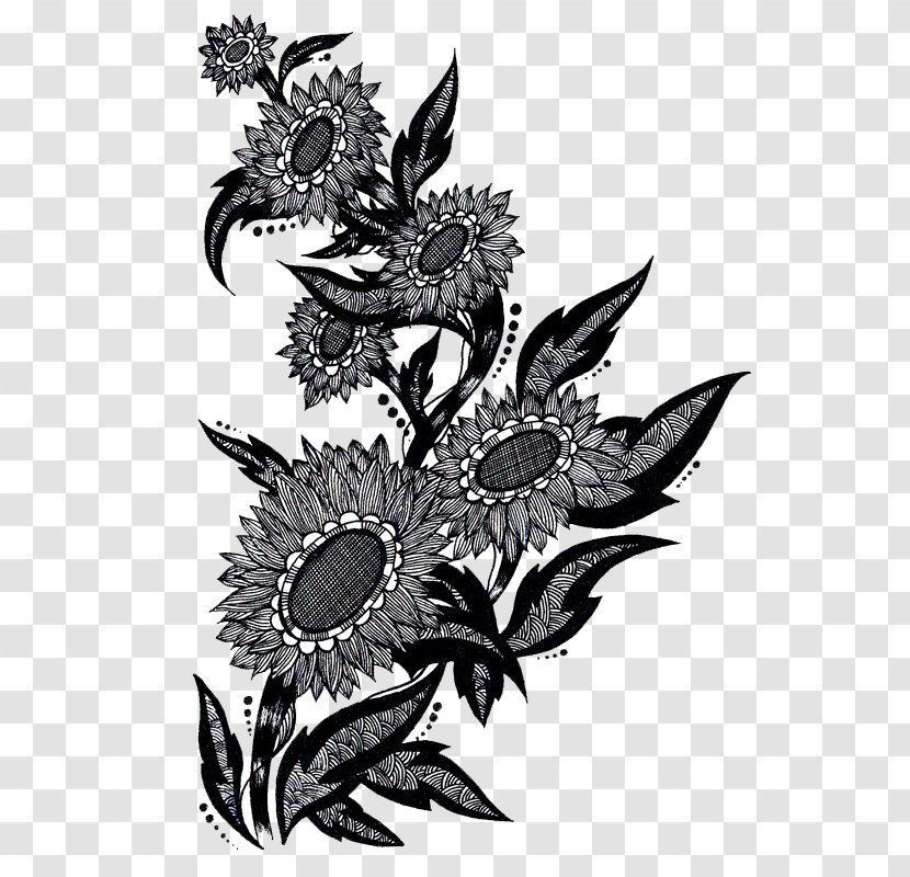 Black And White Chinoiserie Decorative Arts - Chinese Art Deco Style Sunflowers Figure Transparent PNG
