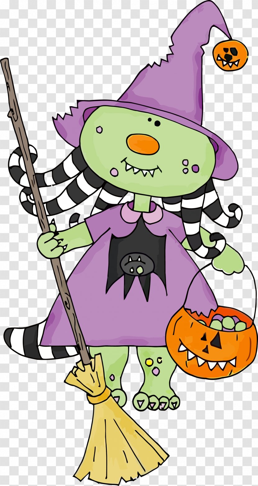 Little Witch Pumpkin Broom - Household Cleaning Supply Cartoon Transparent PNG
