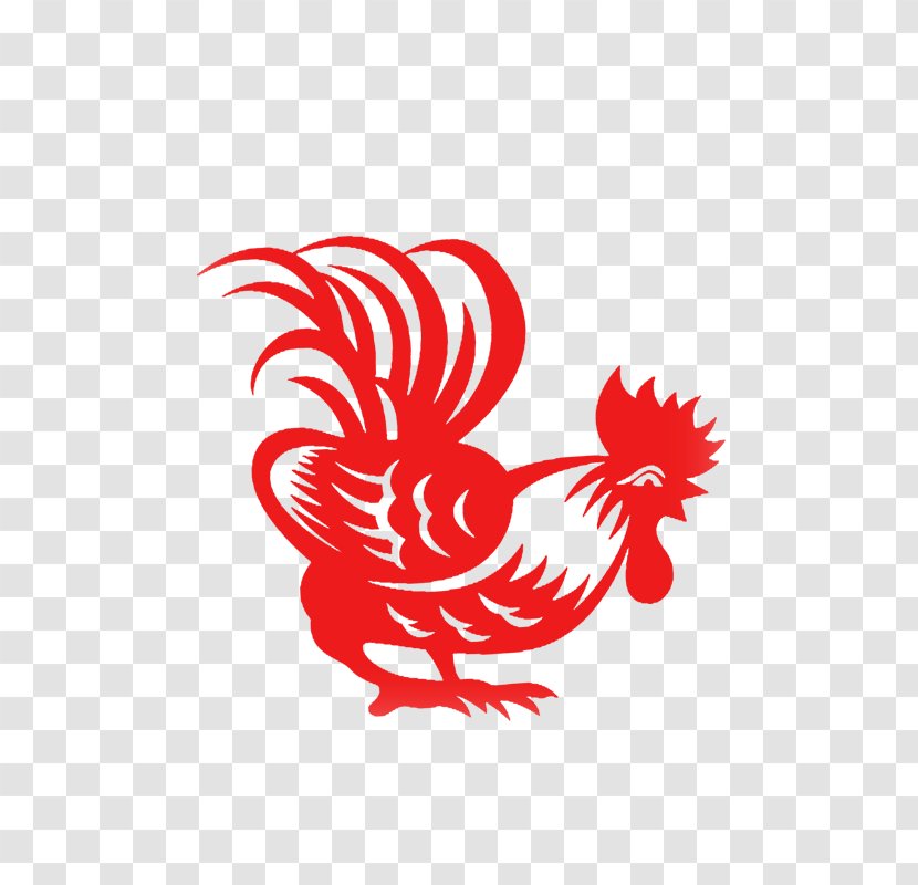 Rooster Design Illustration Chinese Paper Cutting Chicken - Flowering Plant - Bird Transparent PNG