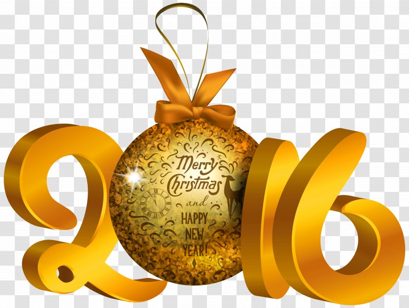 New Year Christmas Ornament Decoration Clip Art - Yellow 2016 Clipart Image Transparent PNG
