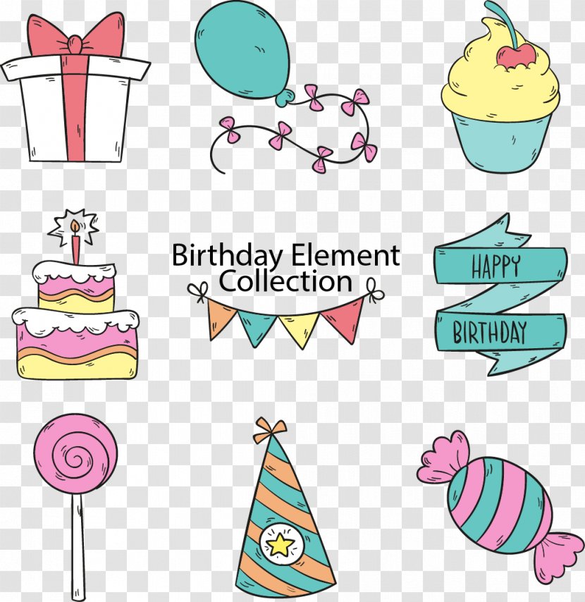 Birthday Cake Party Clip Art - Cartoon - Vector Hand-drawn Transparent PNG