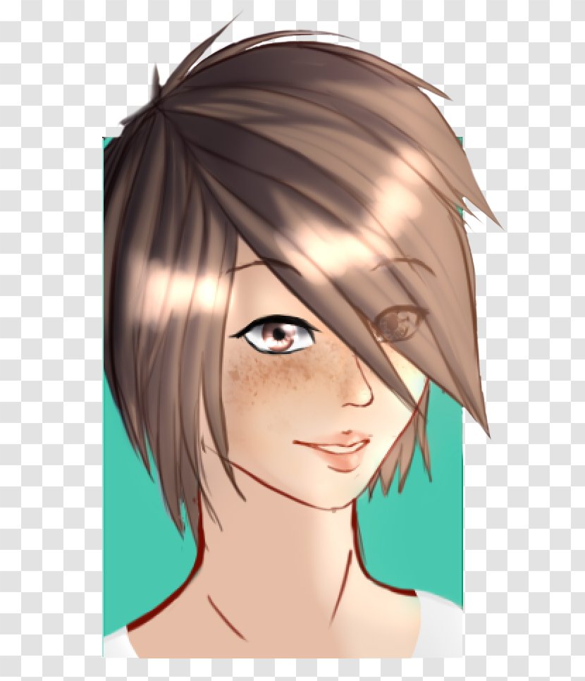 Brown Hair Bangs Bob Cut Coloring - Cartoon Transparent PNG