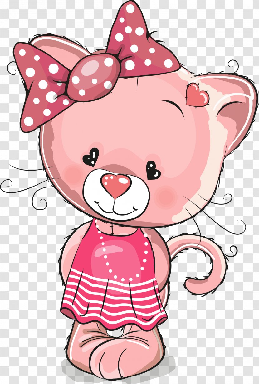 Cartoon Illustration - Pink Cat Transparent PNG