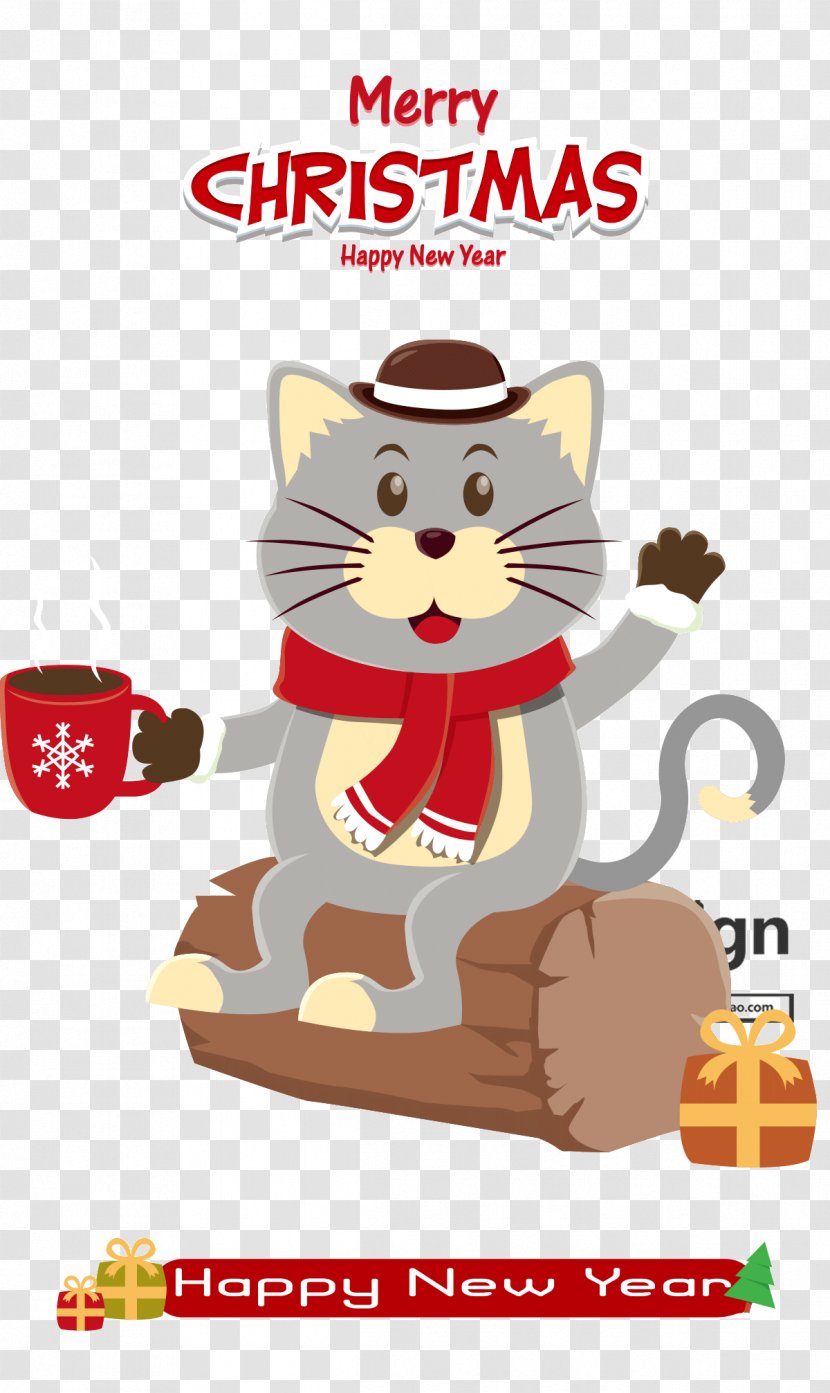 Cat Illustration Drawing Christmas Day Cartoon - Carnivoran - Free Marketing Transparent PNG
