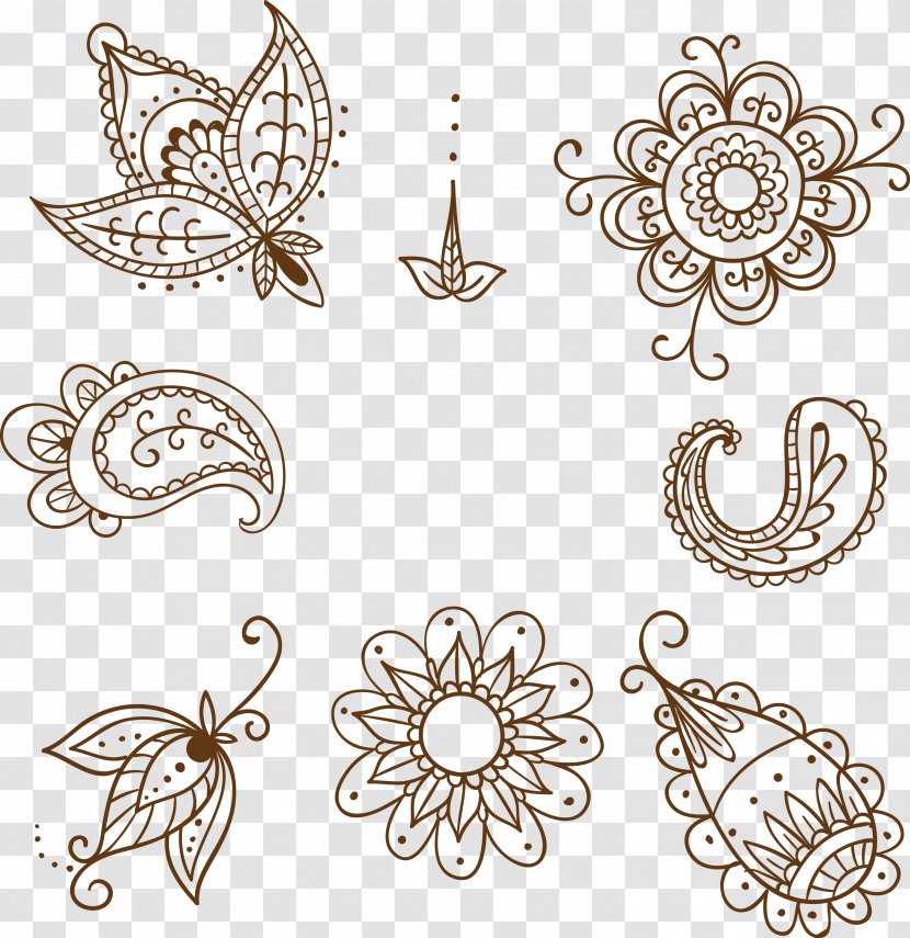 Henna Mehndi Tattoo Pattern - Body Jewelry - Hand-painted Style Transparent PNG