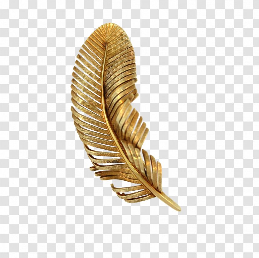 Gold Feather Earring Metal - Golden Transparent PNG