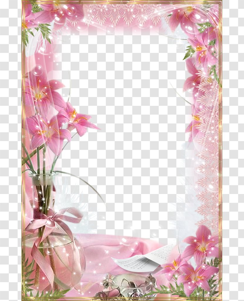Picture Frames Pink Flowers - Flora - Lily Border Material Transparent PNG