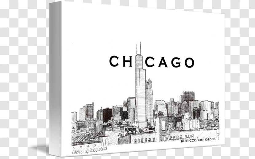 Willis Tower Skyline Drawing Line Art - Canvas Print - Chicago Transparent PNG