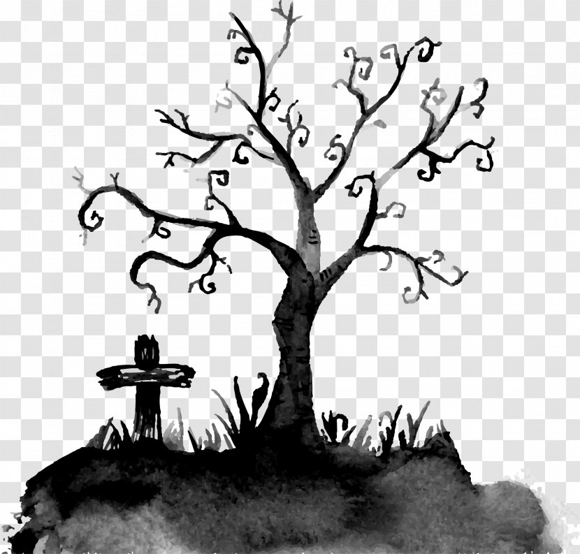 Cemetery Drawing - Branch - Halloween Transparent PNG