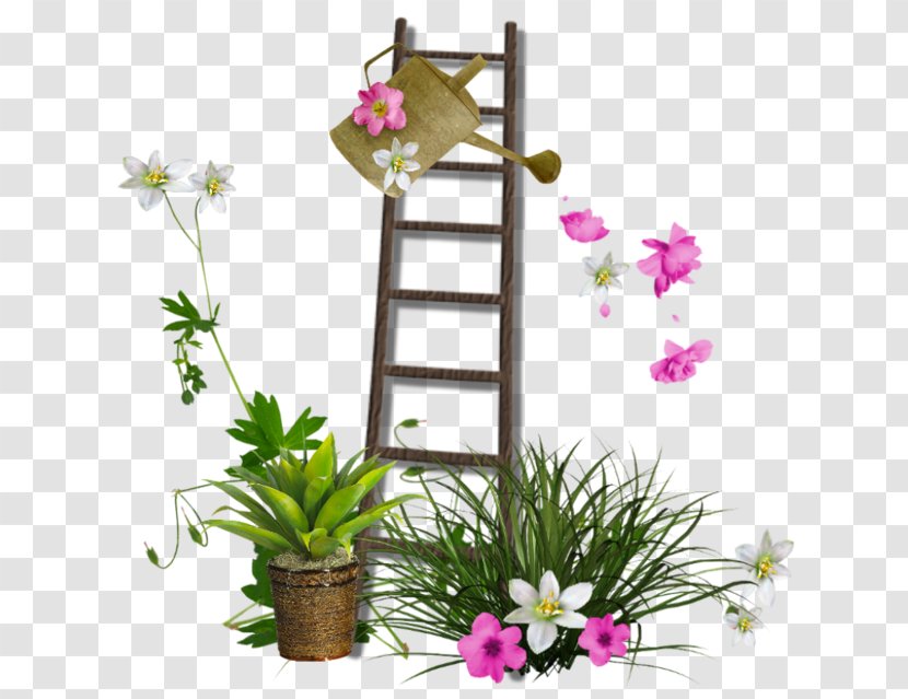 Flower Garden Watering Cans Clip Art - Floral Design - Ladder Transparent PNG