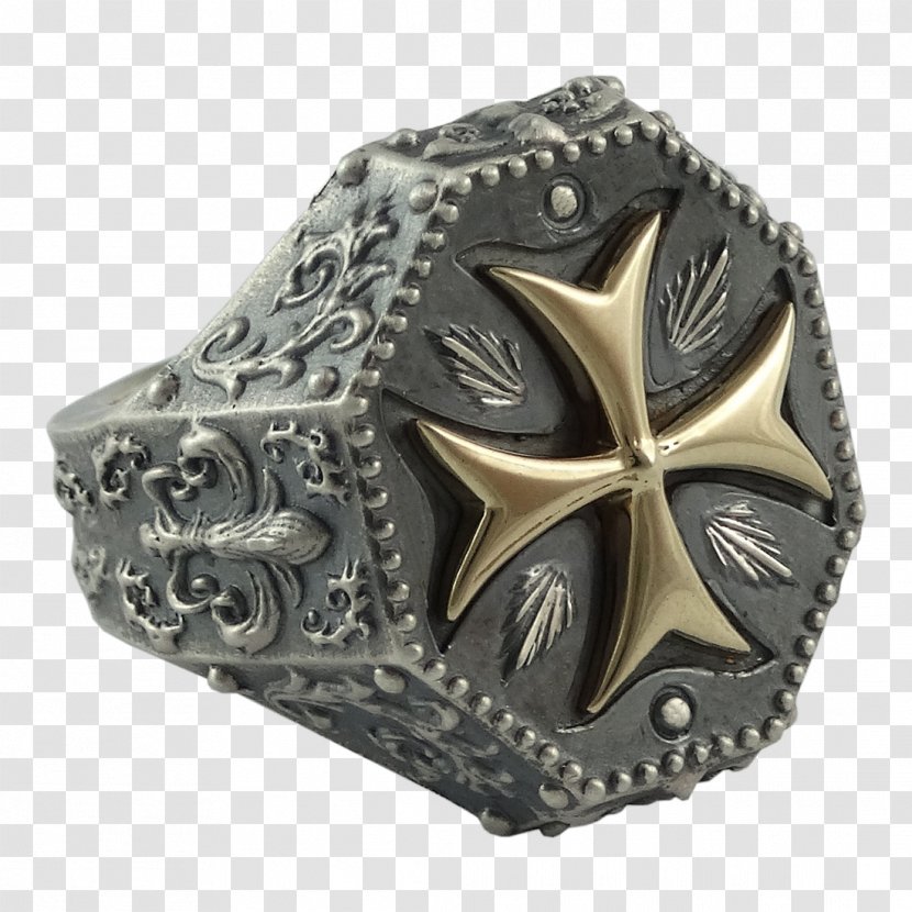 Silver Knights Templar Maltese Cross Ring - Colored Gold Transparent PNG