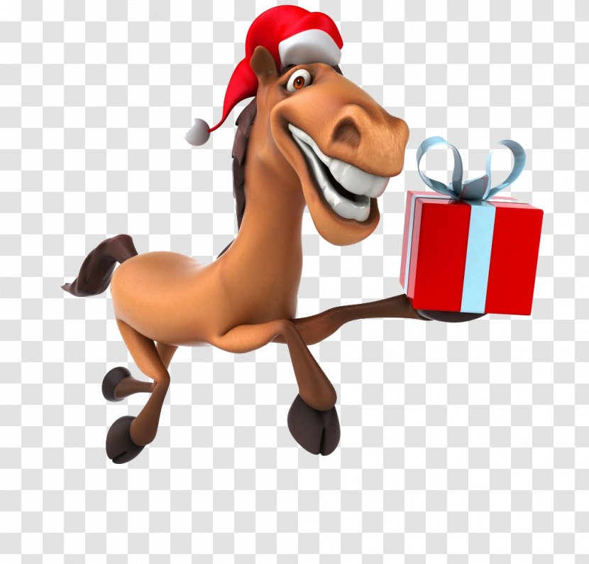 Horse New Year Santa Claus Christmas Clip Art - Livestock - Funny Gift Box Transparent PNG