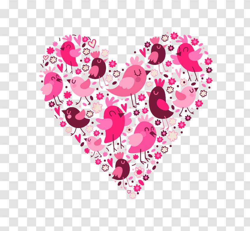 Valentines Day Heart Greeting Card Illustration - Silhouette - Birds Love Pink Design Vector Material Composition Transparent PNG