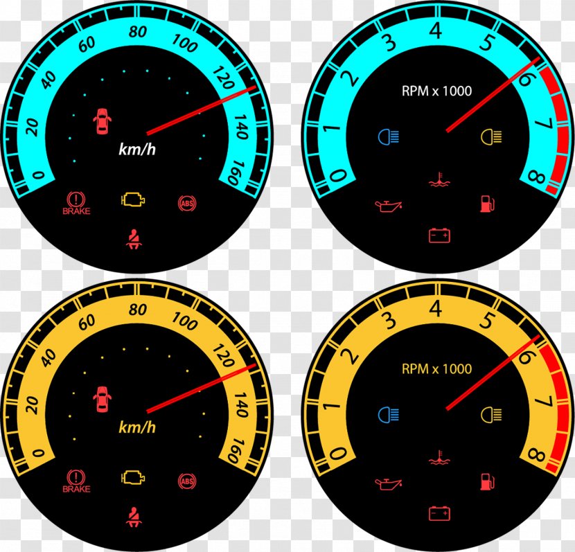 Car Automotive Design Tachometer Dashboard - Measuring Instrument - Vector Black Glow Transparent PNG