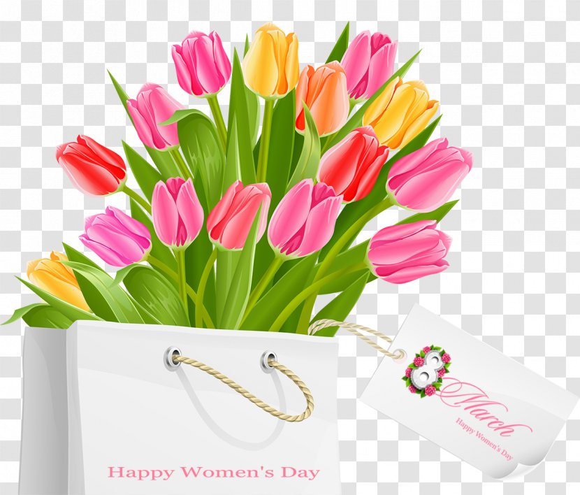 International Women's Day Public Holiday March 8 Woman - Petal - Happy Womens Gift Bag With Tulips Transparent PNG