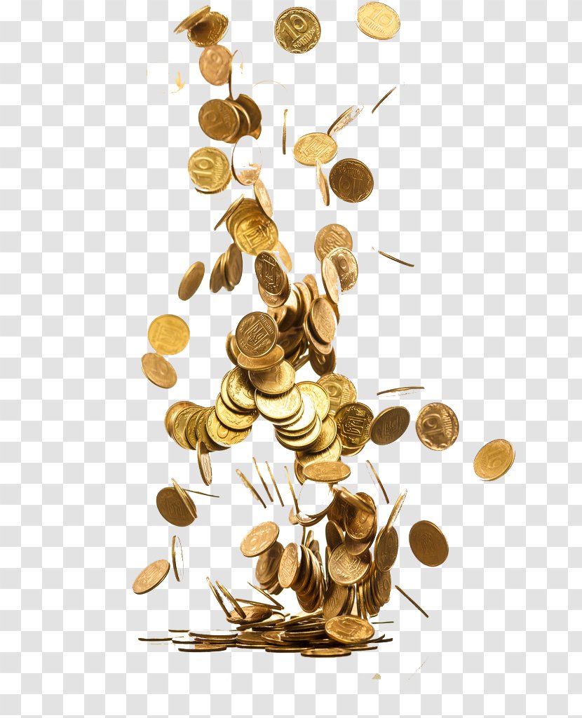 Gold Coin Piggy Bank Saving Money - Scattered Coins Transparent PNG