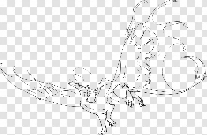 Rooster Chicken Line Art White Sketch - Black And Transparent PNG