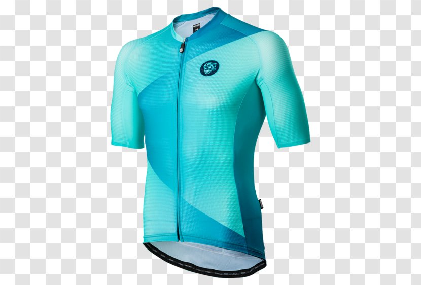 Cycling Jersey Sleeve Clothing - Electric Blue - Teal Navy Stripes Transparent PNG