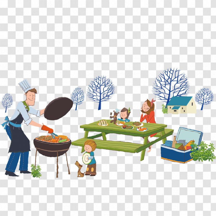 Barbecue Grill Picnic Illustration - Child - Vector Family Outdoor Dining Transparent PNG