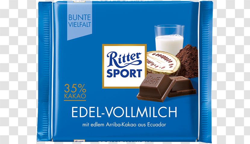 Chocolate Bar Milk Praline Ritter Sport Cream - Nuts Biscuit Transparent PNG