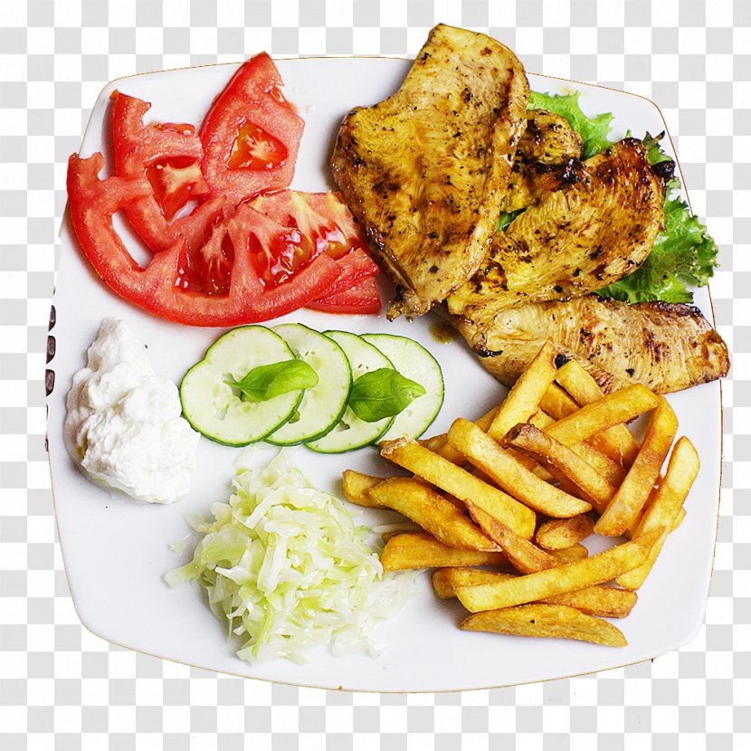 French Fries Souvlaki Full Breakfast Chicken As Food Pizza - Breast Transparent PNG