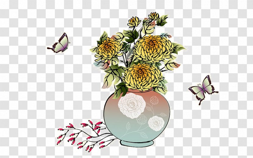 Ink Wash Painting Chinoiserie Wallpaper - Flower - Vase Transparent PNG