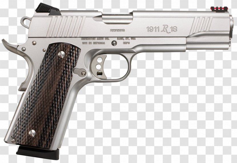 Remington 1911 R1 .45 ACP Stainless Steel Pistol Arms - Match Grade - Handgun Transparent PNG